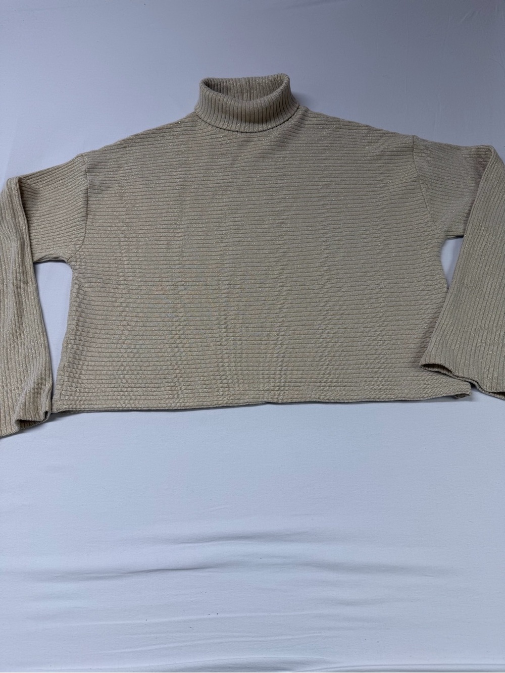 Zara Beige Ribbed Cropped Turtleneck Knit Sweater Top Neutral Minimalist 1875 - Picture 2 of 5